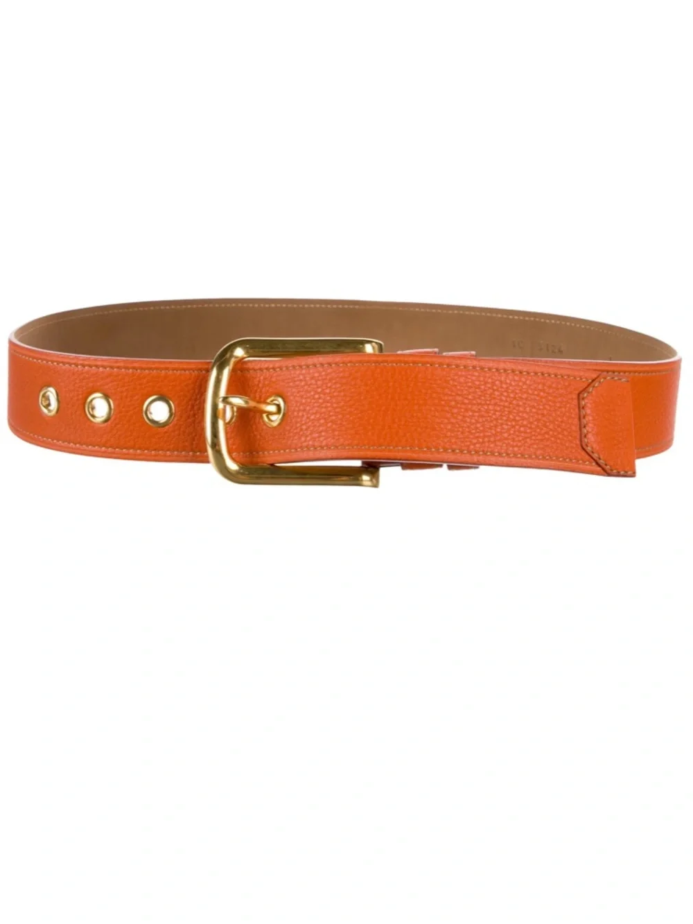 Prada Orange Leather Belt with Gold Hardware